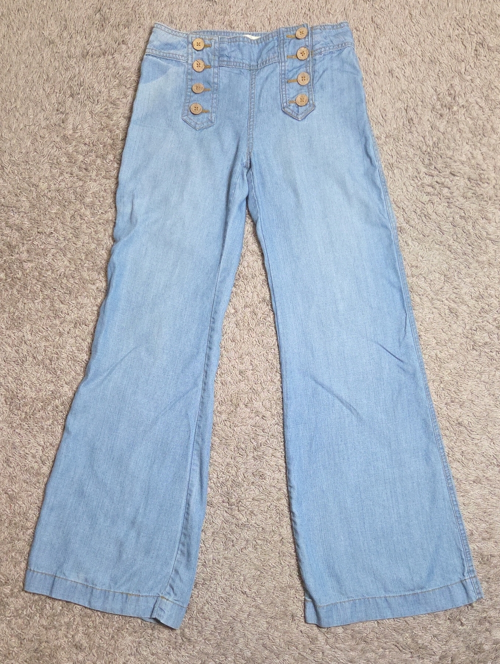 Anthropologie ELEVENSES Light Blue Soft Flare Wide Leg Jeans w/pockets, Sz US 0